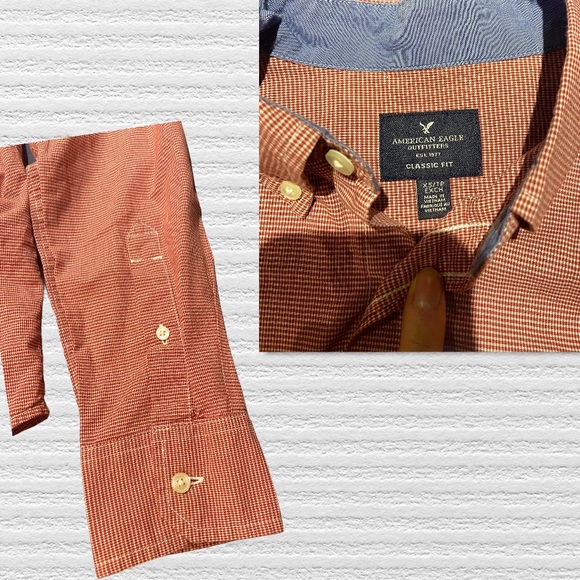 AMERICAN EAGLE light red checkered button up - Picture 4 of 4